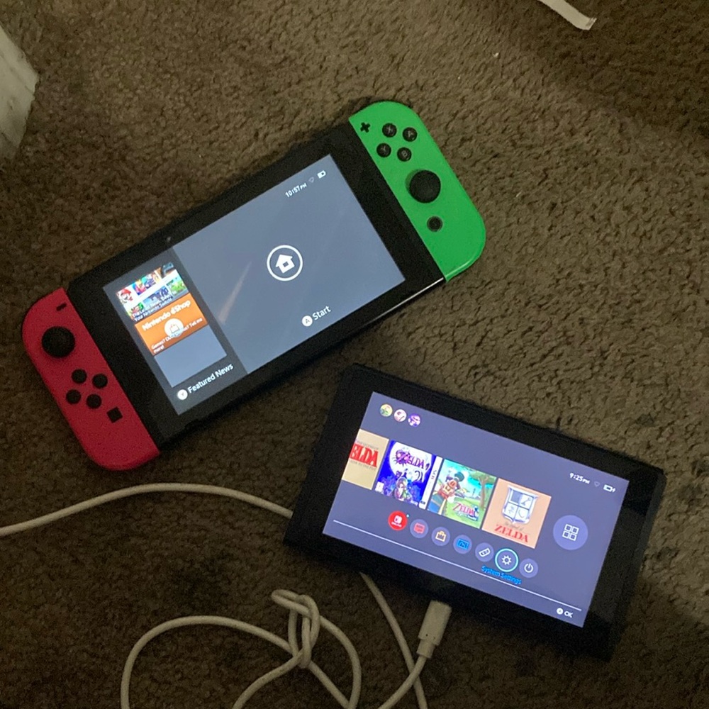 Nintendo Switch with Neon Pink and Neon Green Joy-Con